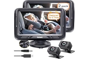 Rohent Baby Car Camera 2-Pack - Deux moniteurs HD 1080P avec Vision Nocturne, Angles réglables, Affichage sans reflet, Installation Facile pour Deux Enfants, idéal pour Les Voyages en Voiture