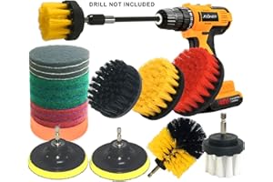 JOQINEER 20Pcs Juego de Accesorios para Cepillo de Broca de, Almohadillas de fregado y Esponja, Cepillo de fregado eléctrico con Accesorio Extensor Largo Limpiar Todo para lechada, fregaderos, bañera, Cocina