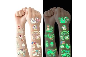 FLYFTREY Tatuaggi Temporanei per Bambini, 20 Fogli Luminous Adesivi Tatuaggi Finti, Tatuaggio Set de Temi Unicorno e Sirena, Ragazzo Ragazza Compleanno Festa Giochi Regalini Giocattoli