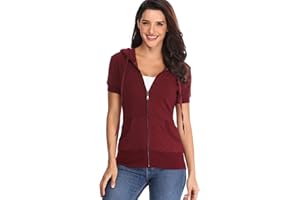 MISS MOLY Damen Kurzarm Kapuzenpullover Sweatjacke Hoodie Sweatshirt mit Reissverschluss