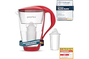 PearlCo - Filtro de agua de vidrio (rojo) con 1 cartucho de filtro Universal classic - adecuado para Brita Classic