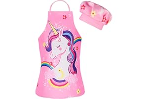 Tacobear 2 Pièces Licorne Tablier Enfant et Chapeau de Chef Ajustable Tablier de Chef Enfant Costume de Cuisine pour Filles Garçons de Cuisson, Peinture, Artisanat, Jardinage