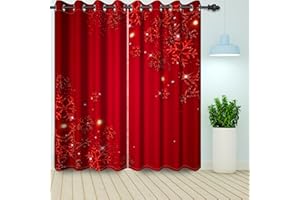 ‎BOVLLEETD Bovlleetd Red Chirstmas Festival Vorhänge Fenster Vorhänge mit Schneeflocke Print Vorhänge für Schlafzimmer Wohnzimmer Dekorative Vorhänge 2 Stück 117x229cm
