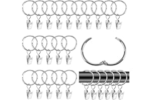 ALLisWE 40PCS Openable Curtain Rings with Clips 32mm Strong Metal Shower Curtain Clips with Rings Rustproof Decorative Window Hanging Clips Pole Rings for Office Home Shower Curtain Photo Decors