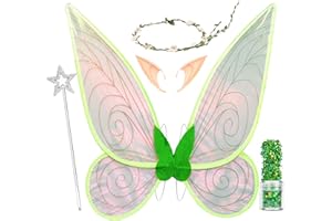 NMKL Fairy Wings Adult Women,Green Butterfly Wings for Kids 5 Pcs Angel Costume Birthday Stage Fairy Tale Themed Party