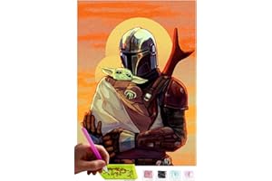MISHBAY Diamond Painting Disney - Peinture Diamant 30x40cm - Diamond Painting Adulte Baby Yoda et Mandalorian - 5D Diamond Painting Kit Complet - DIY Point de Croix Deco