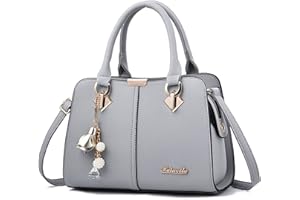 FANDARE Damen Handtasche Umhängetasche Frauen Schulterbeutel Shopper Tote Reise Henkeltasche Schulterriemen Abendtasche Citytasche Wasserdicht PU Leder Grau A