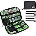 Jamber - Borsa organizer universale da trasporto per accessori elettronici e cavi, dotata di 5 fascette avvolgicavo nero Nero