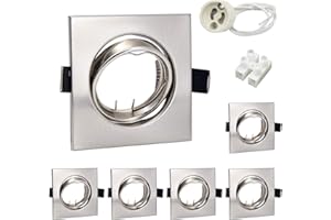 ‎WONDLUMI Wondlumi 6er LED Einbaustrahler Rahmen GU10 Set Schwenkbar Edelstahl Gebürstet Einbauspots 68mm Eckig 230V Einbaurahmen inkl. Fassung für LED oder Halogen
