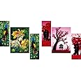 SAF paintings Beautiful Combo - Set of 3 Lord Radha Krishna Flute Love & Peacock Greenery Beautiful & Set Of 3 Couple Beautiful Painting (12 X 18 Inch)