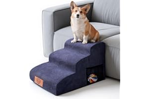 MASTERTOP Escaliers pour Chiens à 3 Marches en Mousse Haute Densité, Échelle Large pour Animaux de Compagnie, Escaliers Chien Antidérapant avec Housse Amovible pour Monter Canapé et Lit (Bleu)