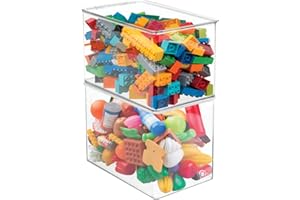 mDesign Pudełko do przechowywania zabawek dla dzieci/niemowląt, do bloków, elementów kuchennych do zabaw, kostiumów - 2 sztuki, wysokie, przezroczyste