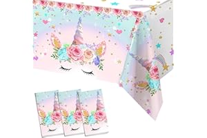 FRIGG Einhorn Tischdecke Party, 3 Stück 220 * 130cm Einhorn Party Tischdecke, Partyzubehör für Mädchen und Kinder Geburtstagsparty Einhorn Thematische Tischdekorationen, Baby Shower Dekorationen