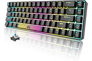 MAGIC-REFINER 60% Mechanical Gaming Keyboard Mini Portable with RGB Backlit Compact 68 Key Anti-Ghosting Rainbow Backlight Ergonomic Wire USB C Waterproof Compatible With PS4,Xbox,PC,Laptop - Black/Blue Switch
