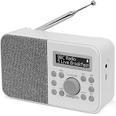 MangoKit Radio Dab MD4, Radio Dab Plus avec Haut-Parleur Bluetooth, Radios FM de Cuisine Secteur et Batterie,écran Couleur,Double Alarme,Port pour Casque,Boîte en Bois-Finition Gris Métallisé