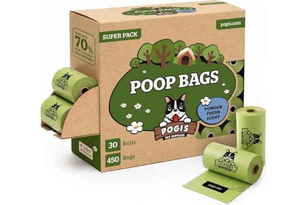 Pogi sacs à crottes pour chien – résistants, grande taille, parfum frais – 450 sacs (30 rouleaux)