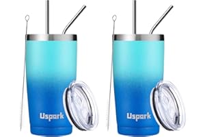 UsparkMC 550ml Tumbler Bulk Stainless Steel with Lid and Straw,Double Wall Vacuum Insulated Coffee Travel Mug for Hot & Cold,Reusable Cup,BPA Free,Blue,2pack