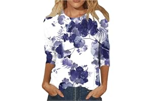 GENERIC Womens Long Sleeve Tops Crew Neck Graphic Print 3/4 Sleeve Tops Personalised T Shirt UK Tunic T Shirts Classic Custom T Shirts Tops for Women UK Breathable Hawaii Tshirt