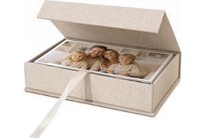 Fotoförvaringsbox, minneslåda i linne för bilder minnessaker smycken, 13 x 18 cm