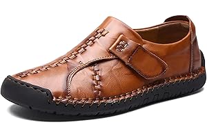 ASIFN Herren Schnalle Leder Casual Loafers Adjust Vintage Driving Business Brogue Herren Komfort Sport Walking Mokassin