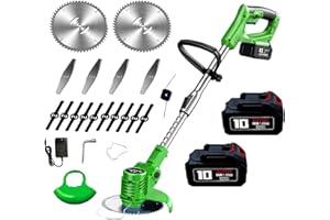 MOKEKA Tagliaerba a Batteria, Decespugliatore a batteria a 90° e Caricatore, tagliabordi elettrico con 3 Tipi di Lame, Testata Regolabile e Maniglia Telescopica Verde