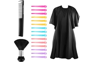 JUBAOPEN Friseursalon Haarschneideumhang Friseurumhänge Friseursalon Barber Cape Schwarz Haar Salon Cape mit Nackenbürste für Erwachsene Kinder Frisier Umhang zum Schneiden mit Halsbürste Kamm und Clips