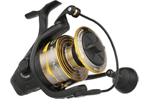 PENN Battle IV Spinning Reel, Saltwater Angler Fishing Reel for Sea Fish Lure & Bait, Bass, Pollack, Cod, Mackerel, Wrasse, Aluminum Spool, Robust Ambidextrous 1000-10000 Reel, Black, Gold & Smoke