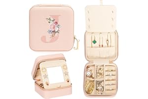 Enthralite Travel Jewellery Case A-Z Personalized Gifts - Travel Essentials for Women -Jewellery Box for Girls - Travel Jewellery Organiser - Gifts for Valentine’s Day - Pink,J