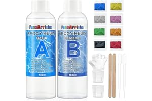 FansArriche Resina Epoxi Transparente No Tóxica 385g/360 ml, 1: 1 Relación de Resina Fundida Cristalina, para Madera, Creaciones Artísticas, Restauración, Azulejos de Pared, resina epoxi manualidades