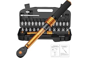 SS SHOVAN 33PCS 1/4 Torque Wrench Set 3-25 Nm, Small Torque Wrench Bike, Dual-Direction 72 Teeth, ±3% Accuracy, with Extension Bar, Socket Bits (Hex & Torx & Philip), for Mountain Bike, Bicycle Repair