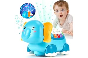 hahaland Elefante Interactivo Juguetes Niños 1 año, Juguetes Gateo para Bebes 6-12 Meses, Elefante Musical con Proyector de Luces Regalo Bebe 1 2 años