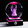 8CM Crystal 3D Guardian Angel Figurine Ball With LED Lamp Stand, Glass Ornament With Wings, Gifts for Special People