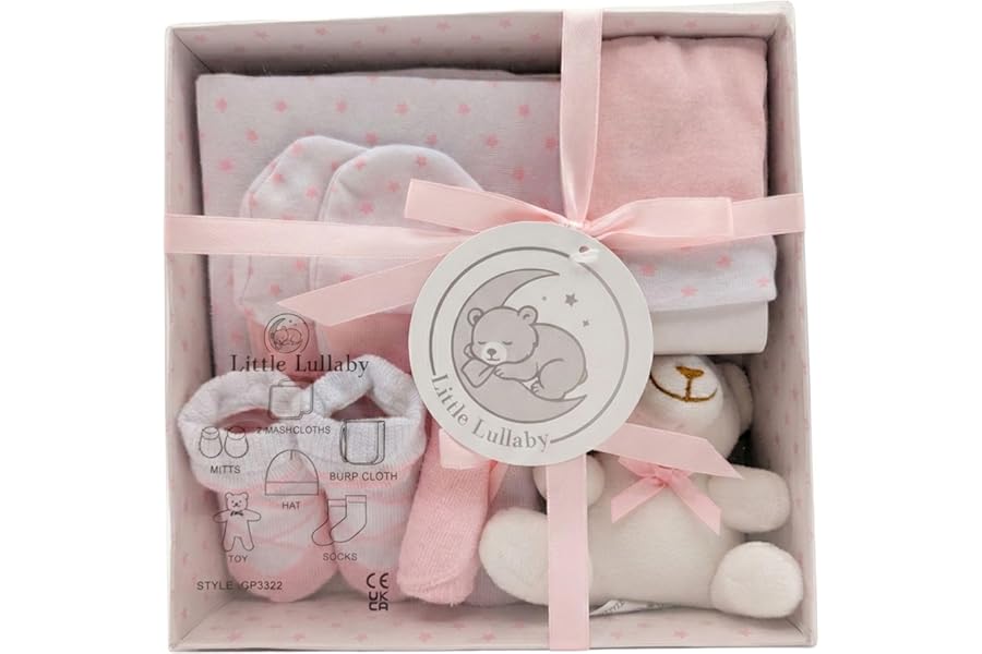 Little Lullaby Newborn 7 Piece Luxury Boxed New Born Baby Gift Set (0-3 Months), Newborn Baby Essentials & New Baby Girl Gift, Available in Blue & Pink (Pink)