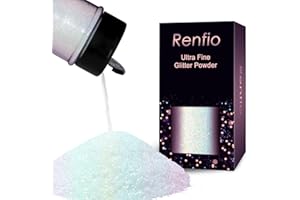 Renfio - Polvere glitterata metallizzata iridescente glitterata da 80 ml per bicchieri in resina, per pittura a melma, arte e nail art, decorazione fai da te, colore: bianco colorato