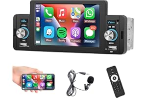 Podofo Carplay radio samochodowe 1 DIN z systemem Android Auto 5", ekran dotykowy, Bluetooth, zestaw głośnomówiący FM Dual USB, AUX, 1 DIN samochodowy odtwarzacz wideo + pilot zdalnego sterowania +