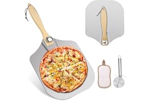 Phieeseriy Pizzaschieber Groß 30,5cm, Aluminium Pizzaschaufel mit Abnehmbaren Faltbarer Griff - Platzsparendes, Pizza Schaufel Zubehör Set mit Pizzaschneider zum Backen von Handgemachter Pizza, Brot