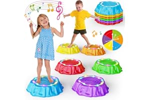 Jofuni Light Up Musical Stepping Stones for Kids - LED Non-Slip Balance Stones Outdoor & Indoor Sensory Toys for Toddlers Ages 3-5 Stackable Step Stone Garden & Playground Activity 6 Pcs Balance Beams