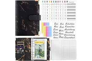 ‎MRSSBEA Budget Planner Deutsch Budget Binder - Bugetplaner mit Folien, Geld Organizer, A6 Ringbuchordner Notizbuch, Geld Sparen Mappe, Deutsche Aufkleber für 10 pcs Bindertaschen, 12 pcs Budget Blätter