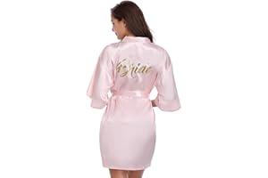 Vlazom Bride Robes Women's Kimono Robe Satin Bridesmaid Party Robes, Bridal Morning Robes with Gold Glitter or Rhinestones