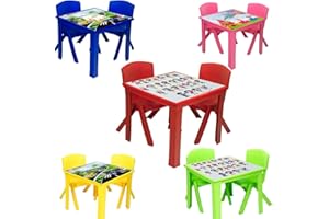 A406 Toddler Plastic Table and Chairs for Children Kids Plastic Nursery Set Outdoor indoor (Red, Table + 4 Chairs)