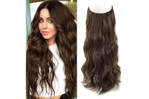Ms Taj Invisible Secret Wire Extensions 50cm,Braune Lange Haarverlängerungen mit Einstellbarer Größe Clips Synthetische lockige Haarteile für Frauen