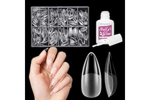 Uas Postizas Venares, Almendra, 500 Piezas, 12 Tamaos, Kit con Pegamento, para Nias y Salones, Manicuras DIY