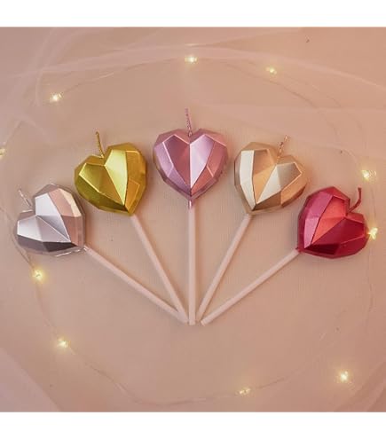 10 Herzförmige Geburtstagskerzen – Metallisch Rosa, Für Kuchen & Cupcakes, Partydekoration