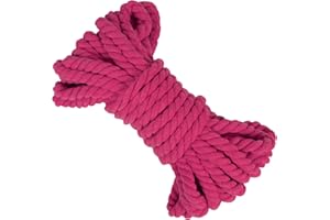 LEREATI Cuerda Macrame 10mm x 10m Hilo Macrame Cuerda de Algodon Natural Cuerda Gruesa, Algodó Cordel Cordón para DIY Manualidades, Colgador de Planta, Jardinería, Cortina Decoración (Rosa Roja)