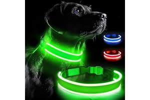 LABEOL LED Dog Collar USB Rechargeable Light up Collar Adjustable Cut to Size Waterproof Stay Safe and Visible Flashing Dog Collar Glow in The Dark for Small Medium Large Dogs (L, Green)