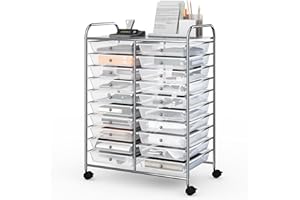 ‎GIANTEX GIANTEX Rollwagen mit 20 Schubladen stapelbar, Schubladenwagen Badrollwagen Küchenwagen mit feststellbaren Rollen, Aufbewahrungswagen Haushaltswagen für Küche Bad Büro 64x39x88 cm (Transparent)