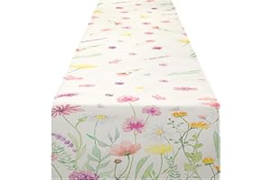 THKO Sommer Tischläufer Grüne Dekoration: Tischläufer Outdoor aus Frischem Blumen - Moderne Tischdekoration Hochzeit - Tischläufer Waschbar Esstisch Dekoration - Tischläufer Taufe Boheme 33×183cm