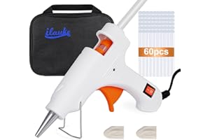 ilauke Hot Glue Gun Kit with 60Pcs Glue Sticks, 20W Mini Hot Glue Gun White for Home School DIY Craft Projects Repairs, Compact Storage Carrying Case, Fast Heating