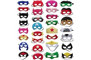 EDLMKM 32 Pcs Superhero Masks for Kids Partyy, Super Hero Party Mask Set for Cosplay, Masquerade, Birthdays & Theme Parties, Superhero Party Bags Fillers, Felt Cosplay PartyEye Masks, Kids Mask