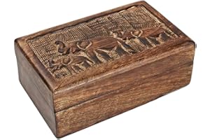 Ajuny Indyjskie ręcznie wykonane drewniane pudełko na biżuterię, do przechowywania pamiątek, pudełko na drobiazgi, organizer z ręcznie wykonanym motywem słonia, prezenty